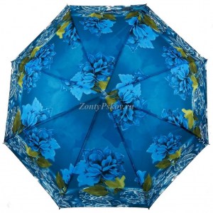 Зонт  Rain Proof васильковый с цветами, механика, 3 сл., арт.1055-9